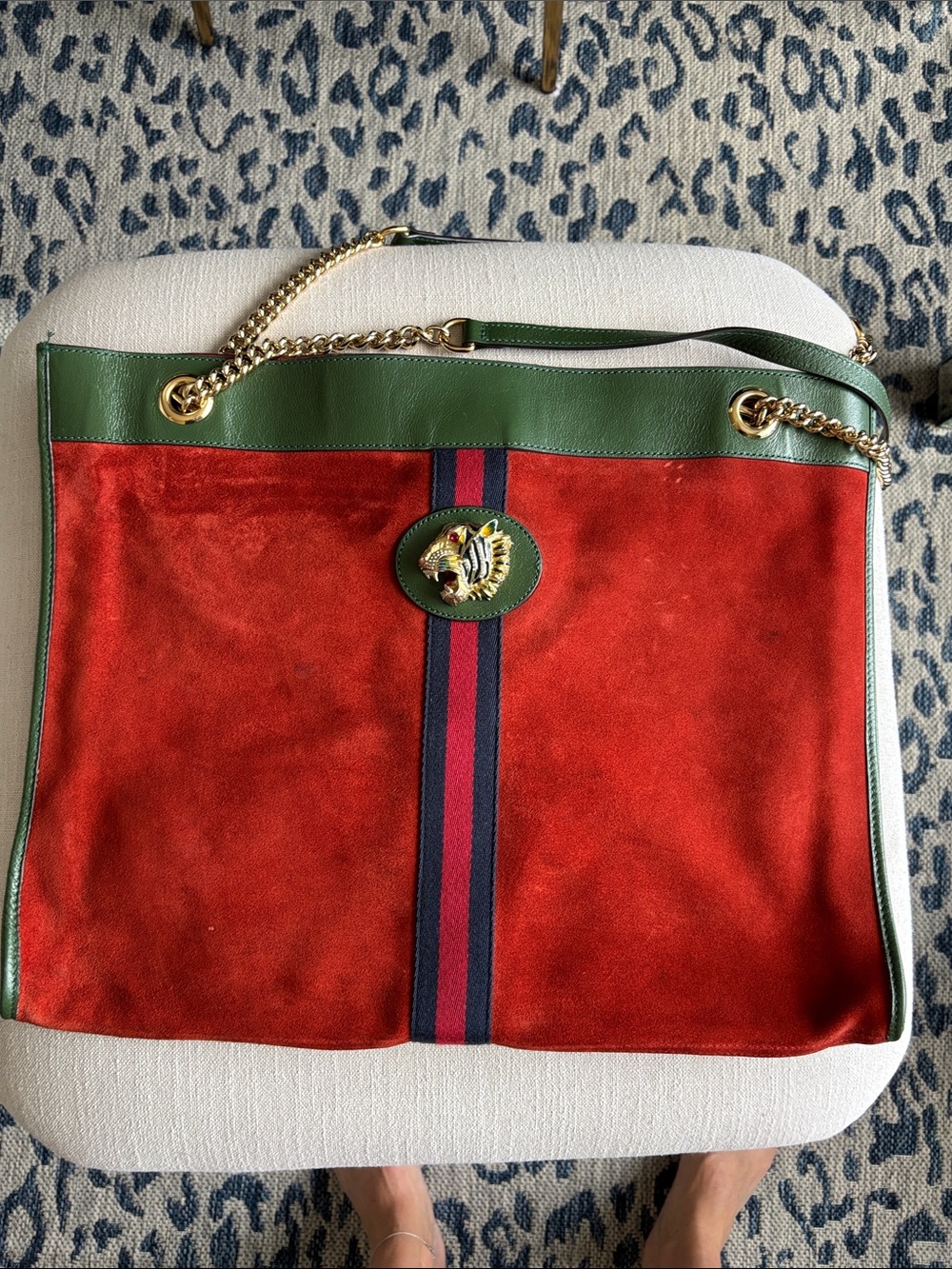 Gucci Suede Tote with Gold Chain Detail